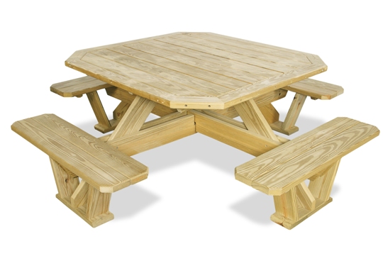 Square Table Attached Benches